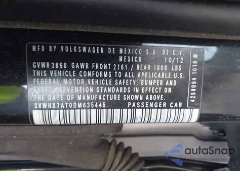 2013 Volkswagen Beetle 2.5L from USA, damaged, VIN 3VWHX7AT0DM635445